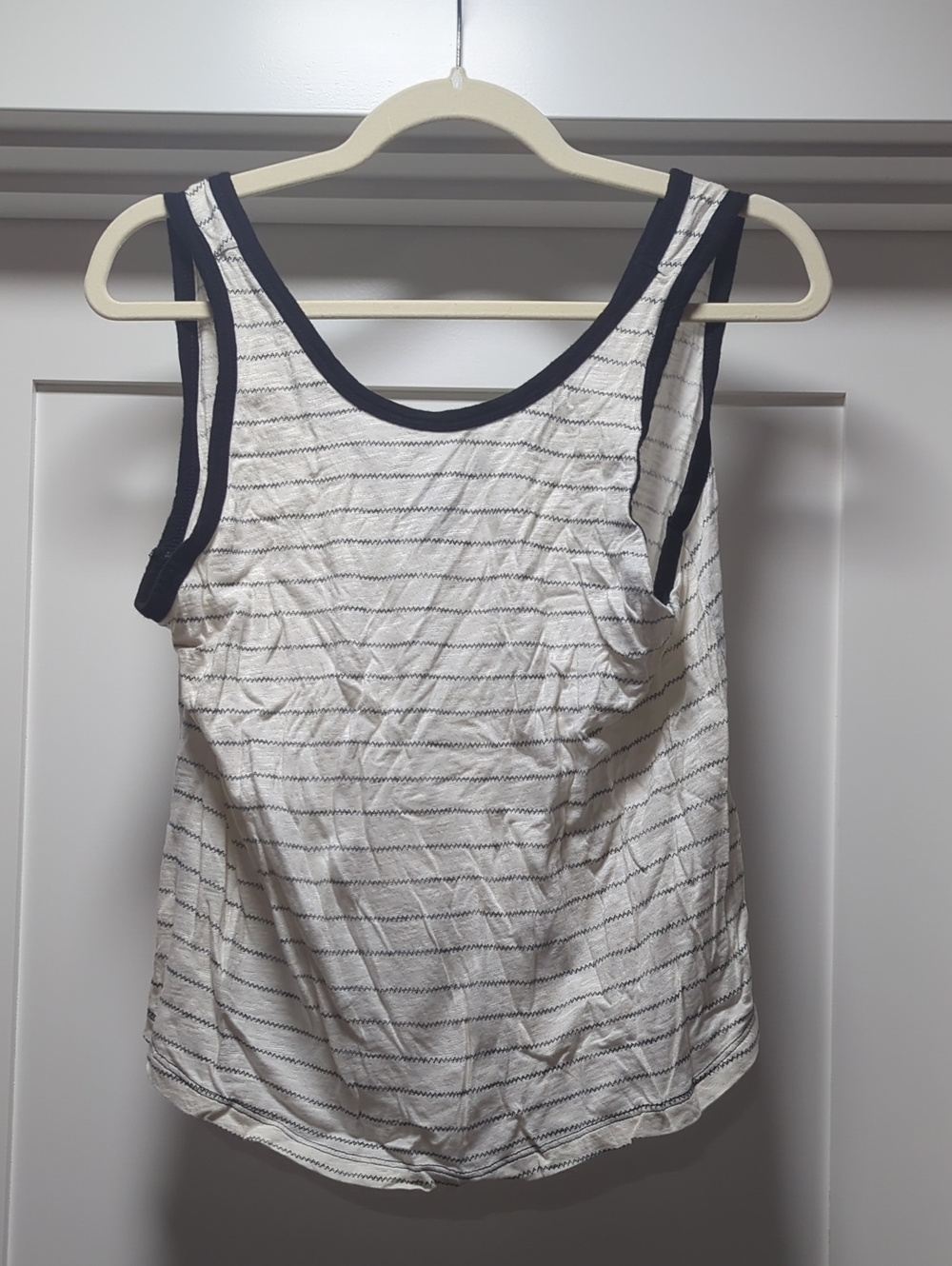 Old Navy White Tank Top with Navy Trim and Stripe